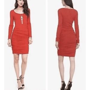 New Express Red side ruched long sleeve dress size xs